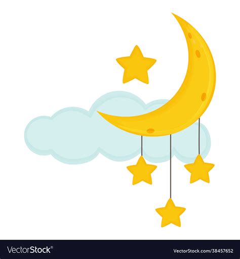 Moon with stars and cloud in cartoon style Vector Image