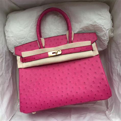 Hand Stitching Hot Pink Ostrich Leather Hermes Birkin Bag 30CM Gold ...