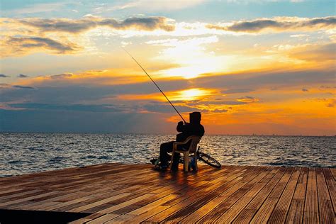 man, fishing, sunset, travel, landscape, view, sun, sea, water, ocean | Pxfuel