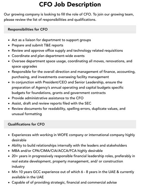 Cfo Job Description Sample at webcadenblog Blog