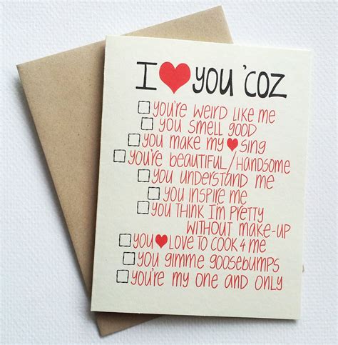 I love you card with funny list - romantic valentines day card with list of reasons ...