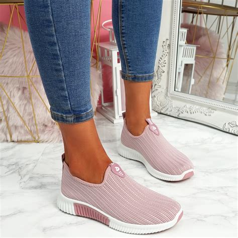 WOMENS LADIES SLIP ON KNIT TRAINERS PARTY CASUAL SPORT SNEAKERS WOMEN SHOES | eBay