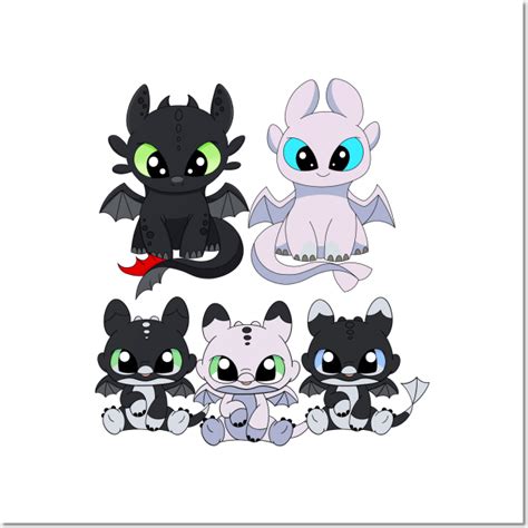 Cute dragon family, baby night fury set, toothless light fury, night lights dragon babies - How ...