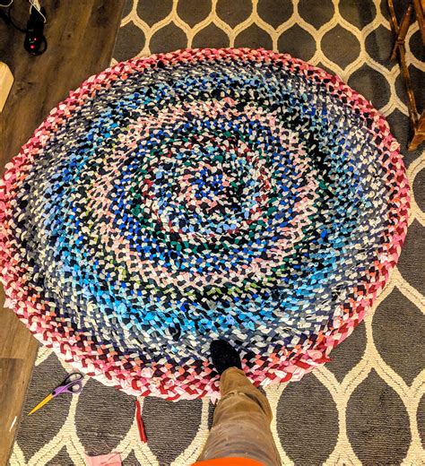 6' diameter hand braided rug made from unwanted clothes. : r/crafts