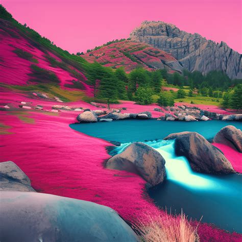 Beautiful Landscape with Pink Sky and Red Mountains · Creative Fabrica