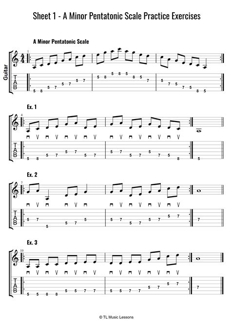 Sheet 1 - A Minor Pentatonic Scale Practice Exercises Grade 1-2 - Learn ...