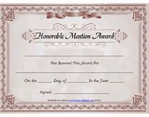 Free Printable Honorable Mention Awards Certificates Templates