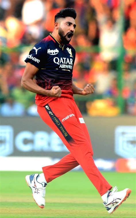 Bengaluru : RCB bowler Mohammed Siraj celebrates after taking the ...