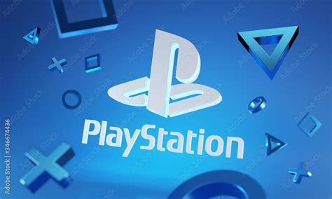 Ilustração do Stock: Playstation Logo Glow on Blue Background Around 3D ...