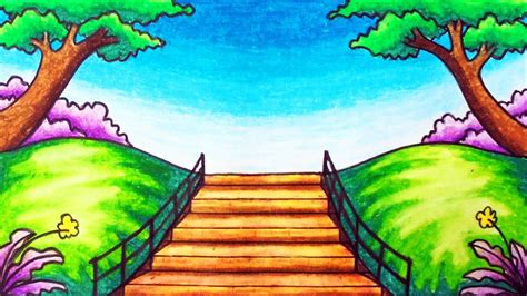 Easy Garden Scenery Drawing | How to Draw Scenery of Beautiful Park in the City - YouTube