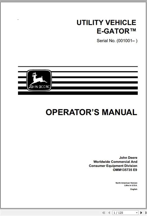 John Deere Utility Vehicle E-Gator SN 001001 Operator's Manual ...