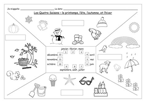 FRENCH - The Four Seasons - Les Quatre Saisons - Worksheets | Teaching ...