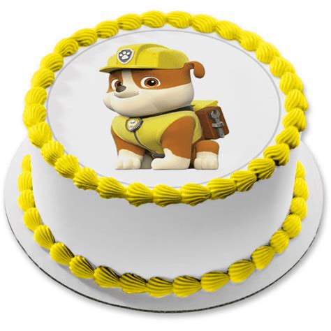 Paw Patrol Rubble Sitting Edible Cake Topper Image ABPID27277 8in Round ...