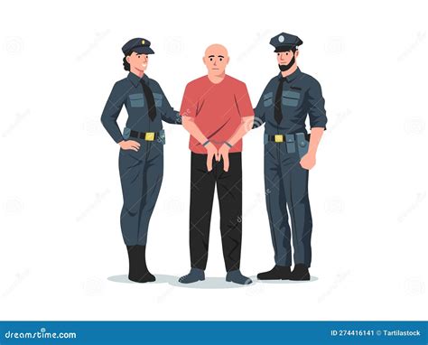 Police Arrest. Policeman And Policewoman Arresting Criminal With Handcuffs, Cartoon Detective ...