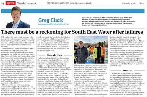 South East Water failure statement from Greg Clark MP | Tunbridge Wells