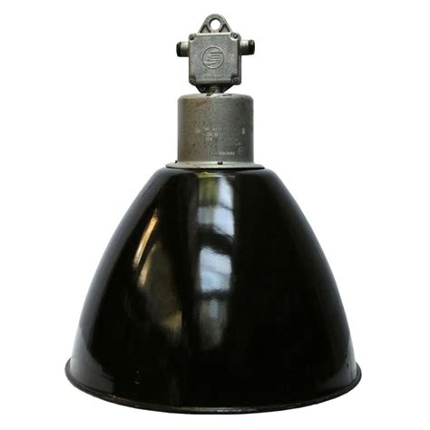 Large Black Enamel Vintage Industrial Pendant Light at 1stDibs