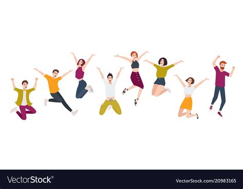 Group young happy people jumping together Vector Image