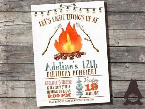 Bonfire Birthday Invitation Watercolor Bonfire Invitation - Etsy | Bonfire birthday, Camping ...