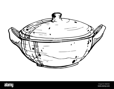 Hand drawn ink vector illustration, handmade traditional clay pottery ceramic vase. Single ...