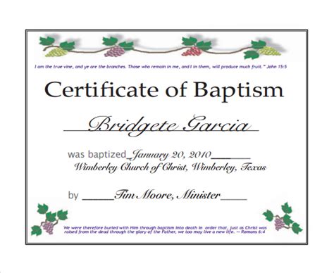 FREE 23+ Sample Baptism Certificate Templates in PDF | MS Word | PSD