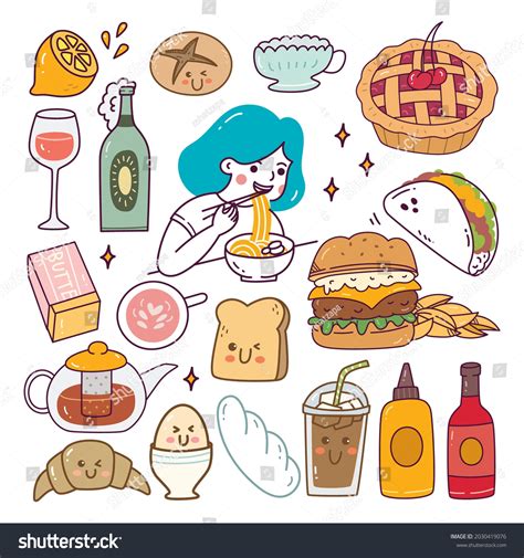 Various Food Kawaii Doodle Set Stock Vector (Royalty Free) 2030419076 ...