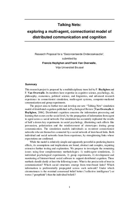 (PDF) Talking Nets: exploring a multi-agent, connectionist model of distributed communication ...