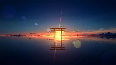 Torii, Shrine Gate, Scenery, Sunset, Horizon, 4K, #132 Wallpaper PC Desktop