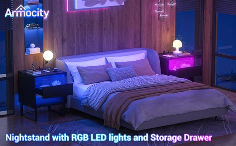 Amazon.com: LED Nightstand with Charging Station, Black Night Stand with Charger Station ...