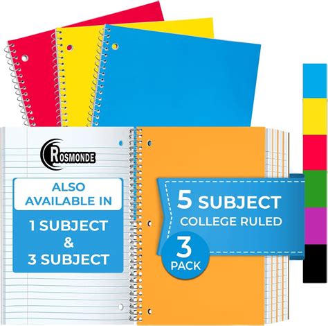 Rosmonde 5 Subject Notebook College Ruled, 3 Value Pack, 300 Pages (150 ...