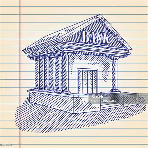 Bank Building Drawing On Lined Paper Stock Illustration - Download Image Now - Bank - Financial ...