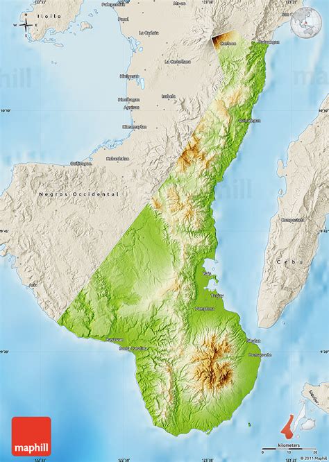 Physical Map of Negros Oriental, shaded relief outside