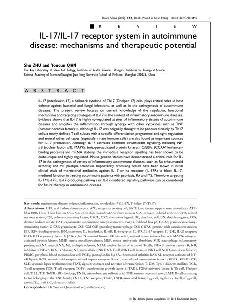 (PDF) IL-17/IL-17 receptor system in autoimmune disease: Mechanisms and ...