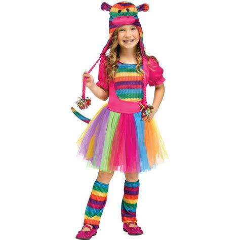 Rainbow Sock Monkey Girls Toddler Cute Toy Halloween Costume - Walmart ...