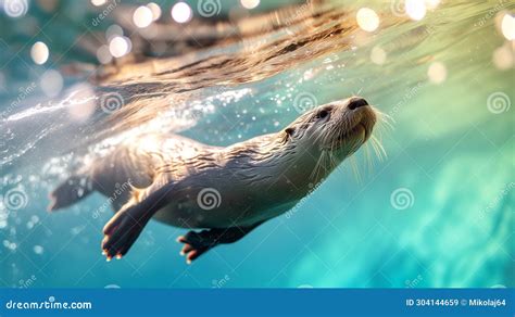 Eurasian Otter Swimming Underwater Stock Illustration - Illustration of ...