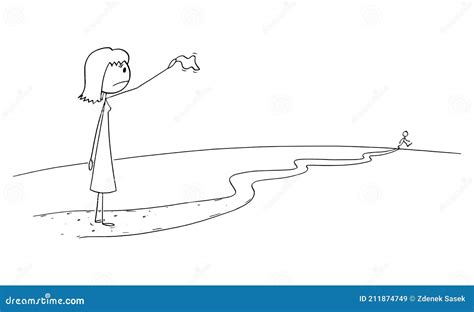 Woman Or Mother Waving With Handkerchief Saying Goodbye To Leaving Son Or Friend.Vector Cartoon ...