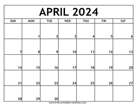 April 2024 Printable Calendar - Free-printable-calendar.com