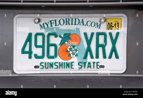 florida sunshine state license plate usa Stock Photo - Alamy