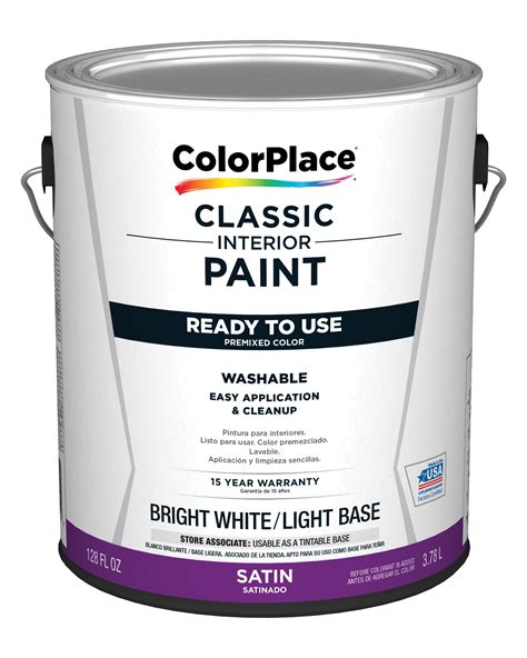 ColorPlace Classic Interior Wall & Trim Paint, Satin, Bright White/Light Base, 1 Gallon ...