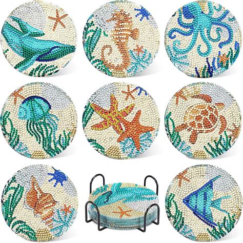 8 Pcs Diamond Painting Coasters with Holder for Drinks Non Slip Coasters with Cork Backing Full ...