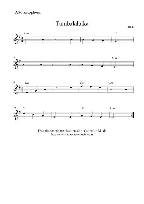 Free easy alto saxophone sheet music, Tumbalalaika