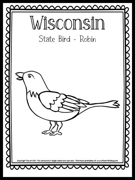 Wisconsin State Bird Coloring Page (Robin) {FREE Printable!} - The Art Kit