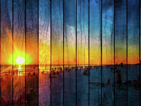 Siesta Key Drum Circle Sunset - Wood Plank Photograph by Susan Molnar