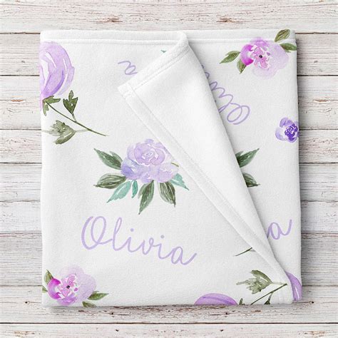 Personalized Baby Girl Name Blanket, Light purple floral (BB300 ...