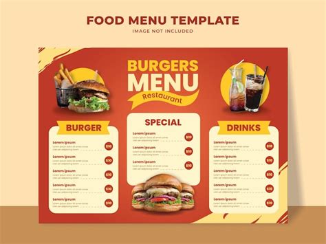 Premium Vector | Fast food menu template with burger menu, drinks, and ...