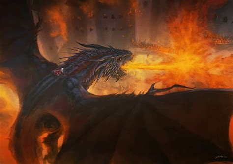 Aegon I Targaryen with his Dragon "Balerion" burn Harrenhal, I think I need to repost this again ...