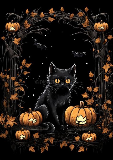 Black Cat Cookie Halloween Frame Border Stock Illustration - Illustration of delight, treats ...