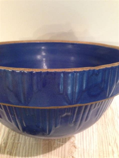 Vintage Blue Crock Stoneware Bowl,Yellow ware,Farmhouse,Pottery Bowl,Primitive Blue Bowl,Blue ...