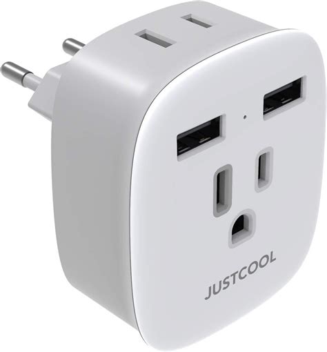 - White 2 Pack European Plug Adapter Justcool International Travel Power Plug Adapter with 2-USB ...