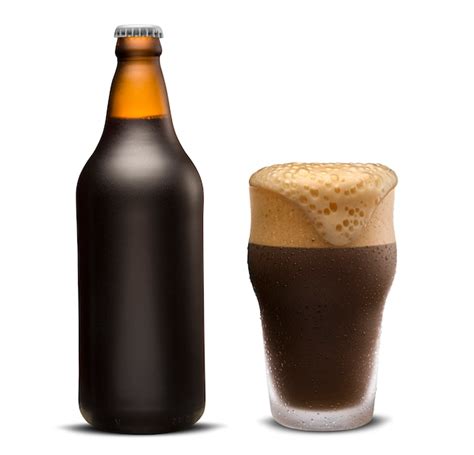 Premium Photo | Glass of porter beer and brown bottle isolated on a ...