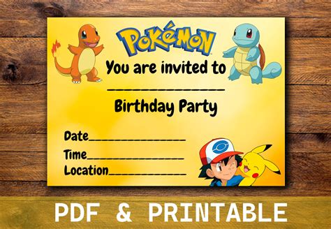 Pokemon Birthday Invitation Digital Kids Birthday Invitation Printable Instant Download Birthday ...